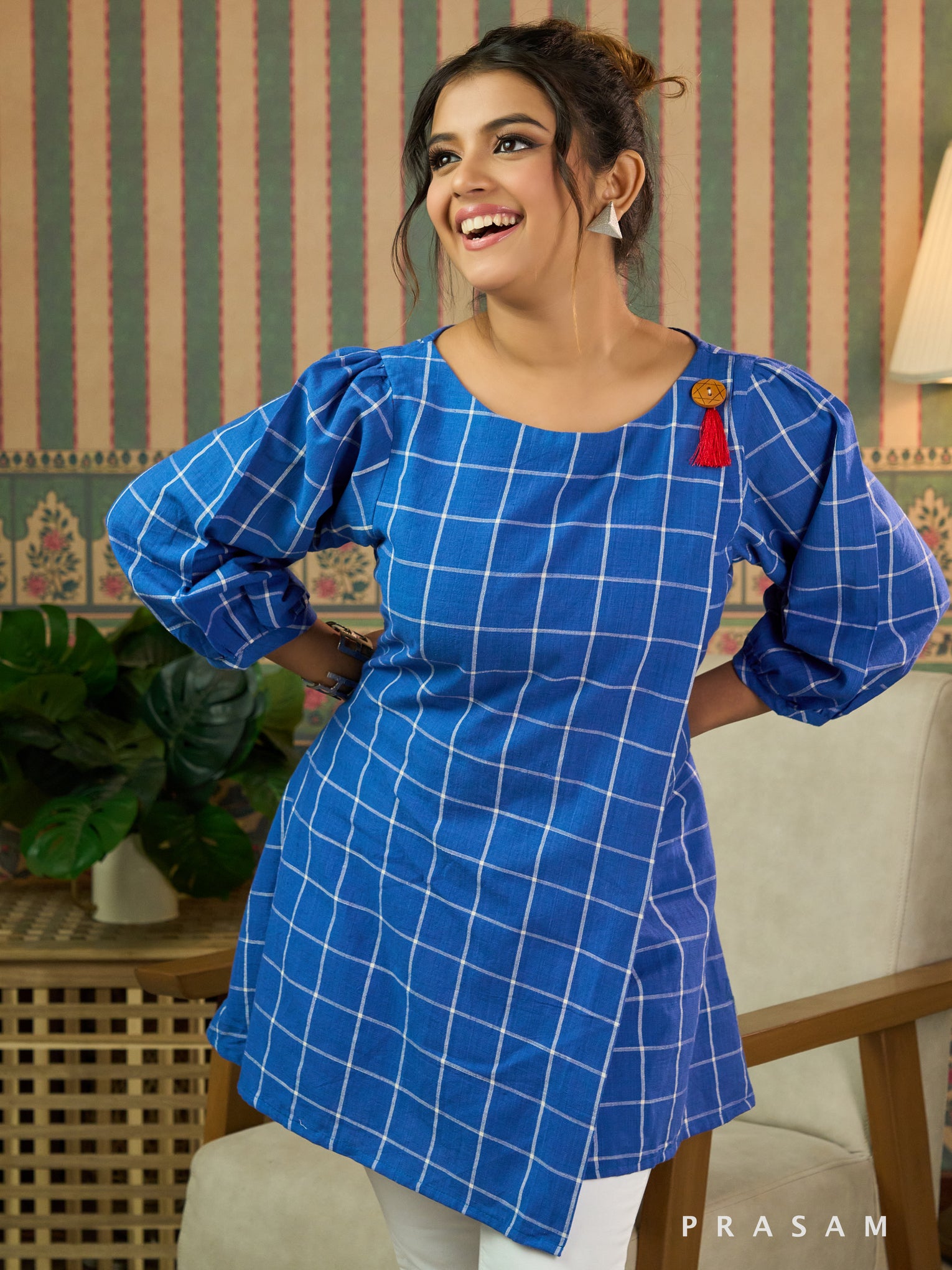 Carolina Grid Overlap Tunic