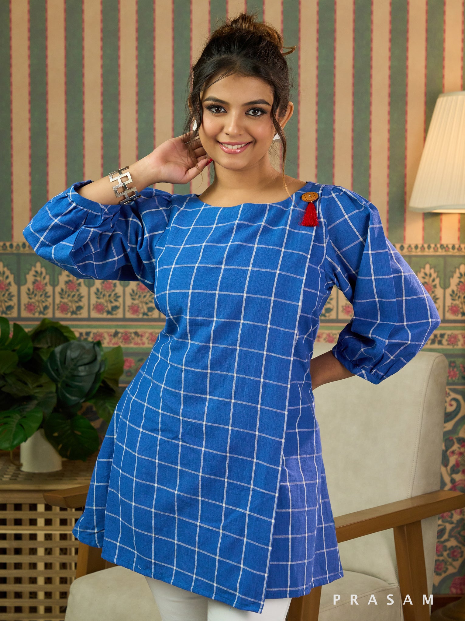 Carolina Grid Overlap Tunic