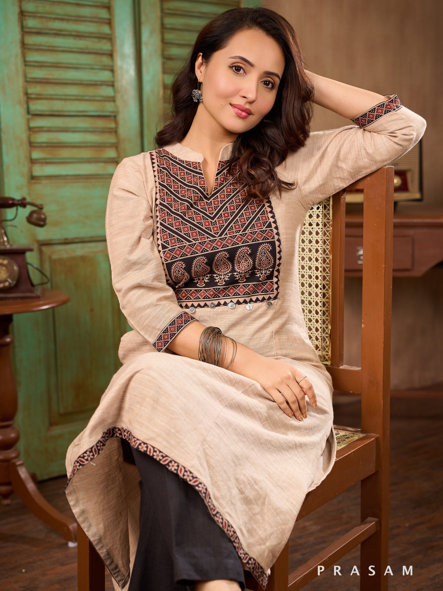 Saffron Sands Cotton Ajrakh Kurti