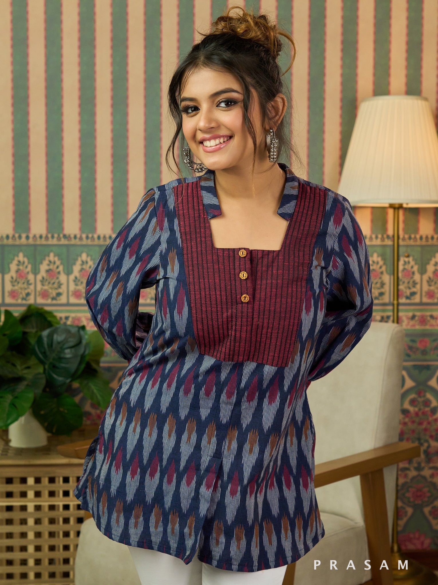 Jivika Blaze Indigo Ikat Tunic