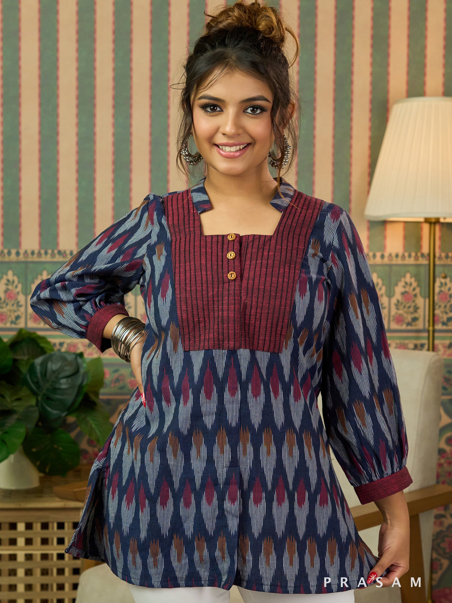 Jivika Blaze Indigo Ikat Tunic