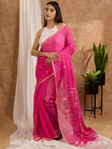 Fuchsia Bloom- Soft Mul Jamdani Saree