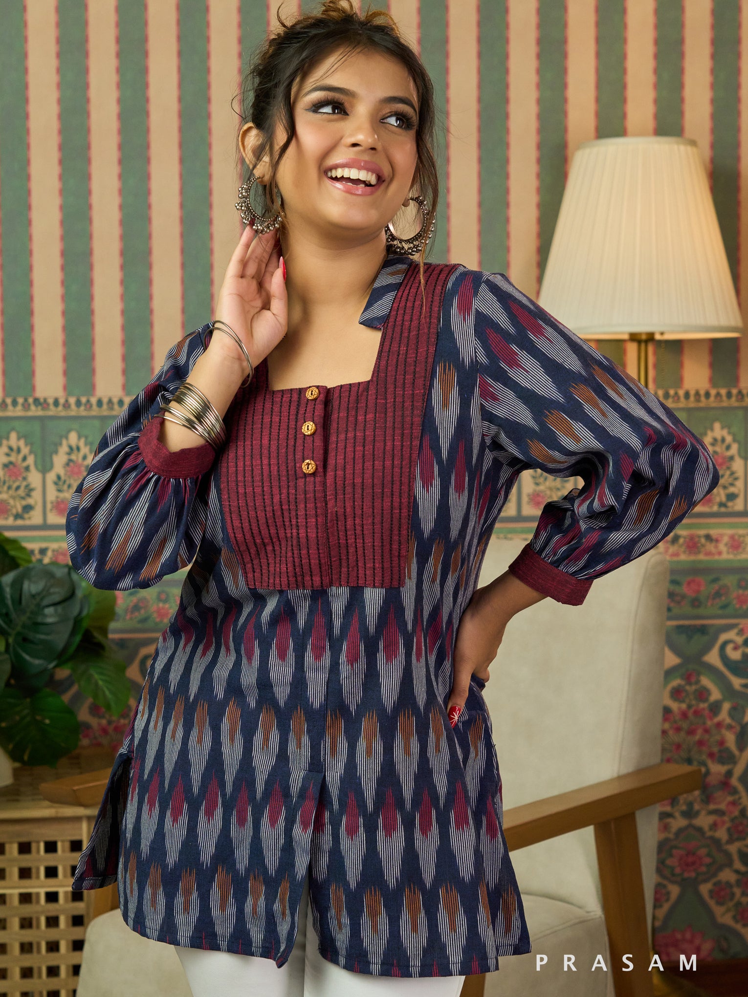 Jivika Blaze Indigo Ikat Tunic