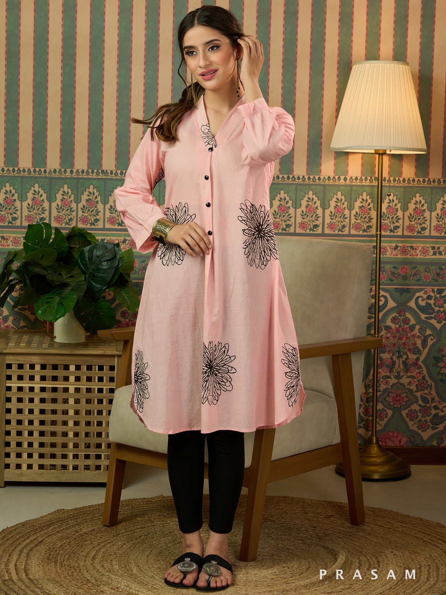 Zarini Pink Block Print  Kurti