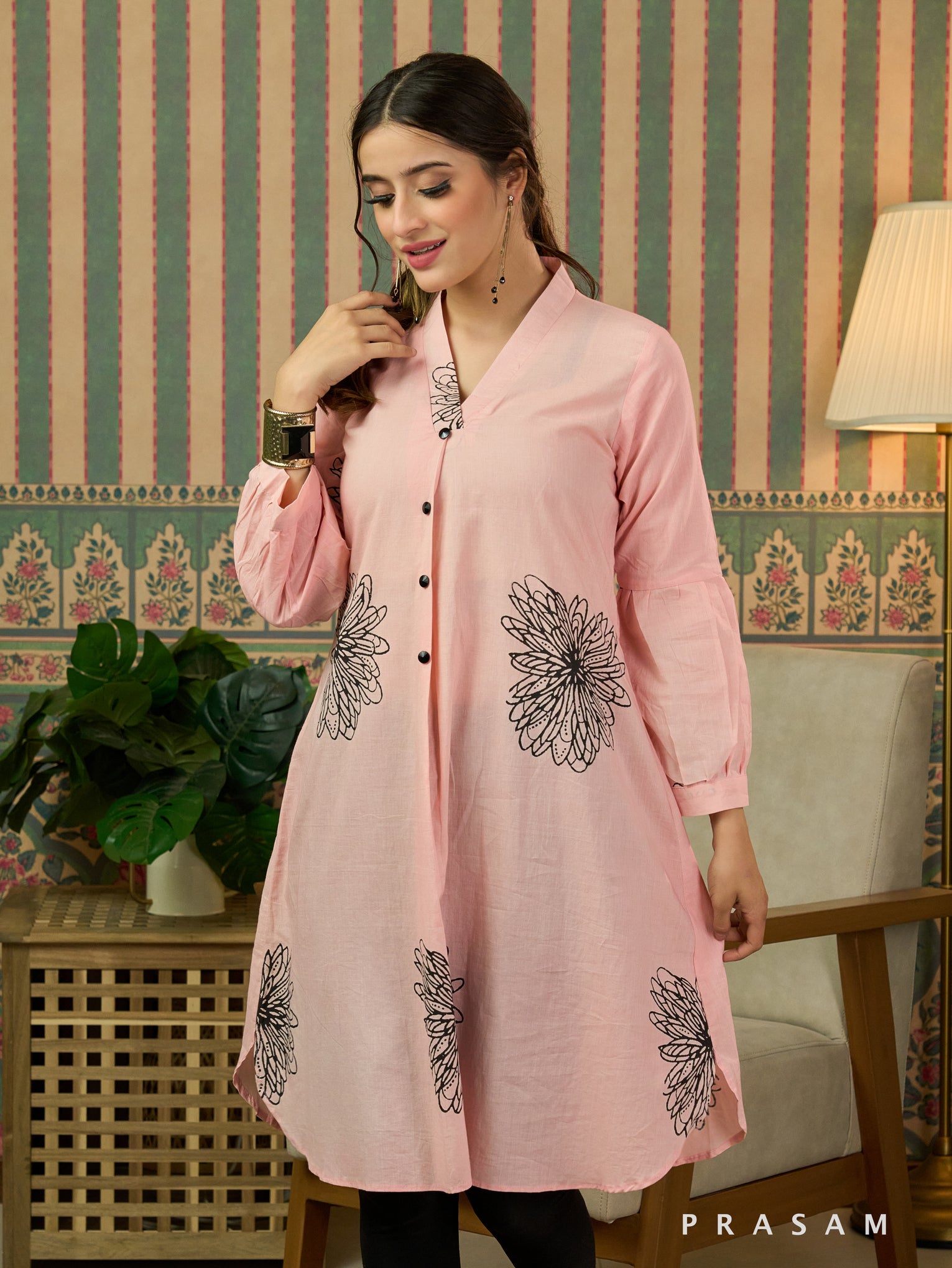 Zarini Pink Block Print  Kurti