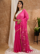 Fuchsia Bloom- Soft Mul Jamdani Saree