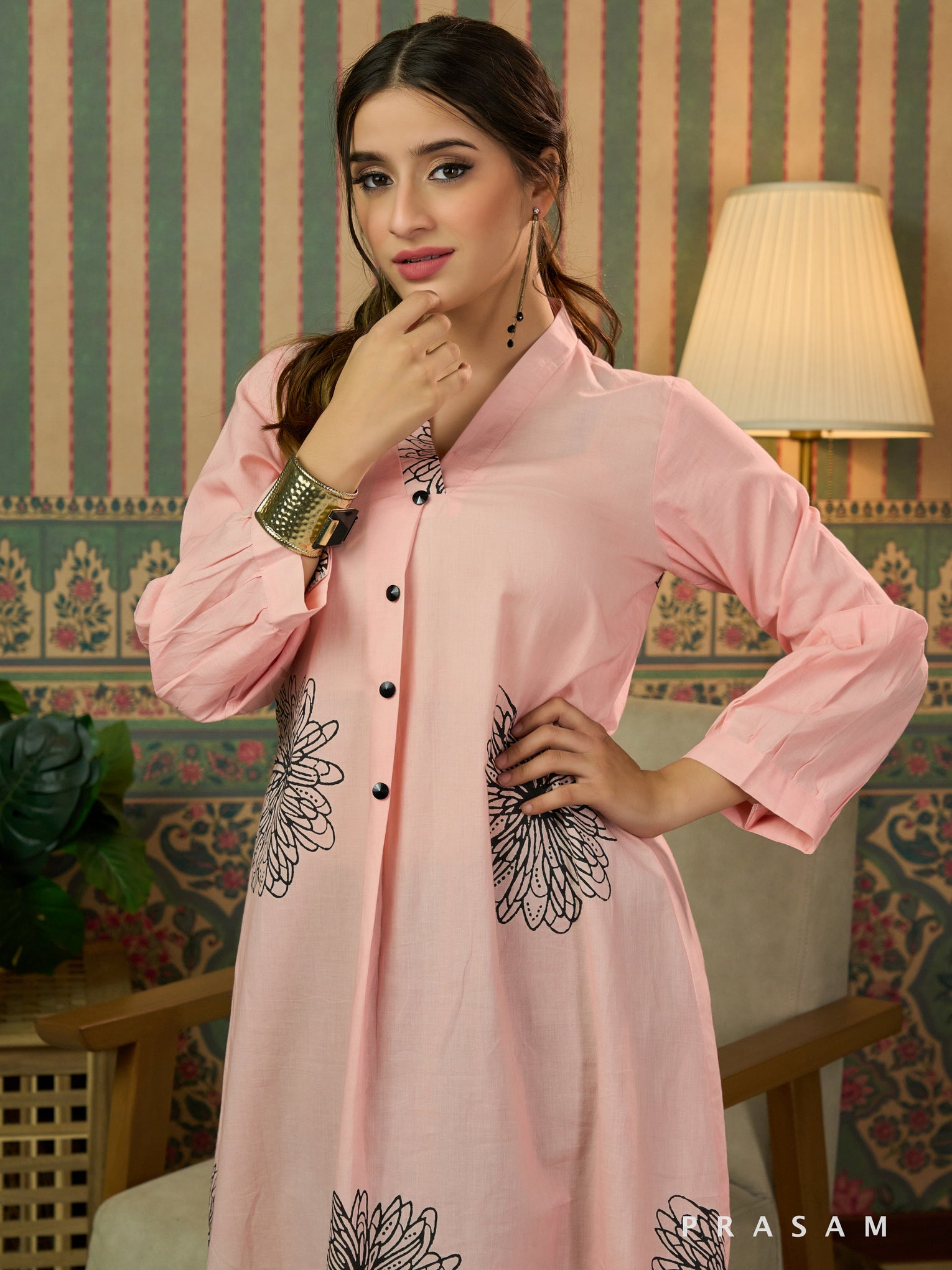 Zarini Pink Block Print  Kurti