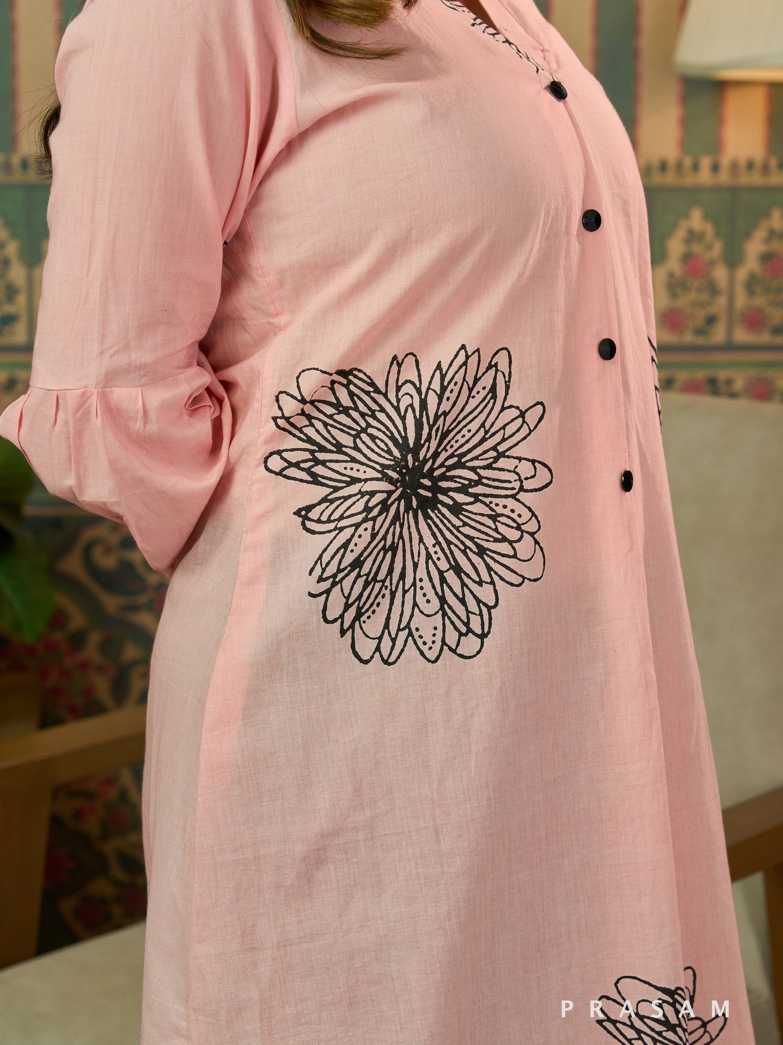 Zarini Pink Block Print  Kurti