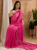 Fuchsia Bloom- Soft Mul Jamdani Saree