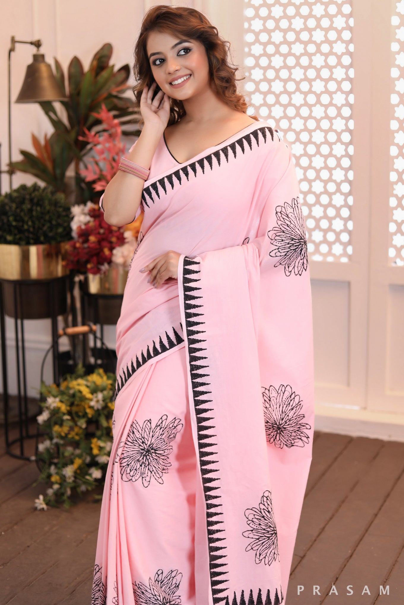 Heavenly hues delicate cotton mul block printed saree prasamcrafts