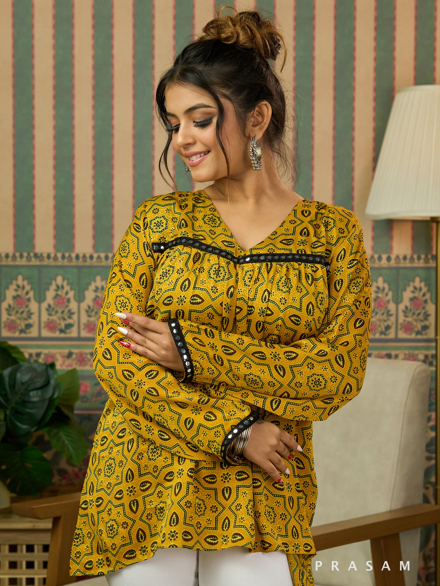 Golden Flicker Ajrakh Modal Tunic