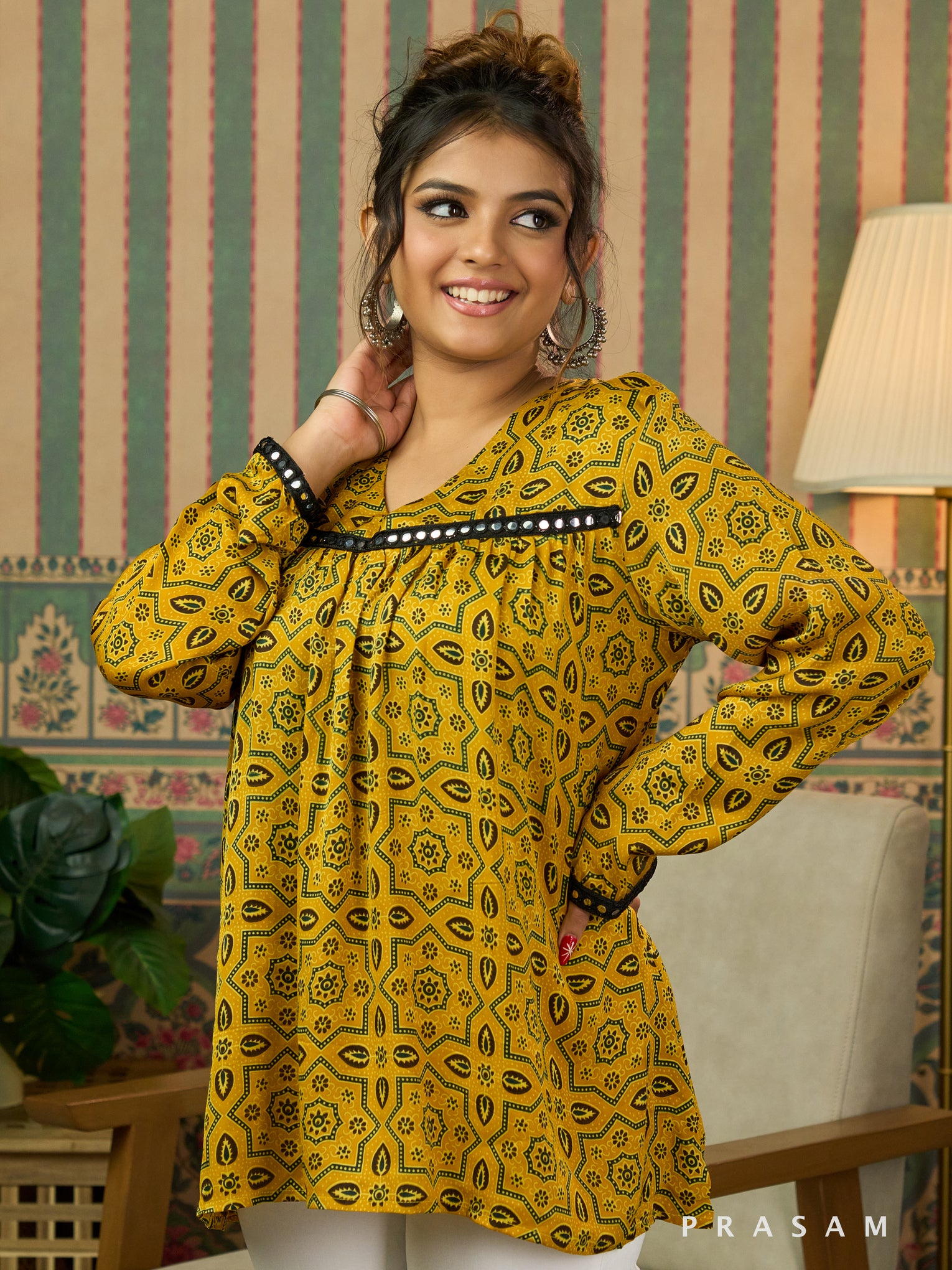 Golden Flicker Ajrakh Modal Tunic