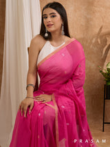 Fuchsia Bloom- Soft Mul Jamdani Saree