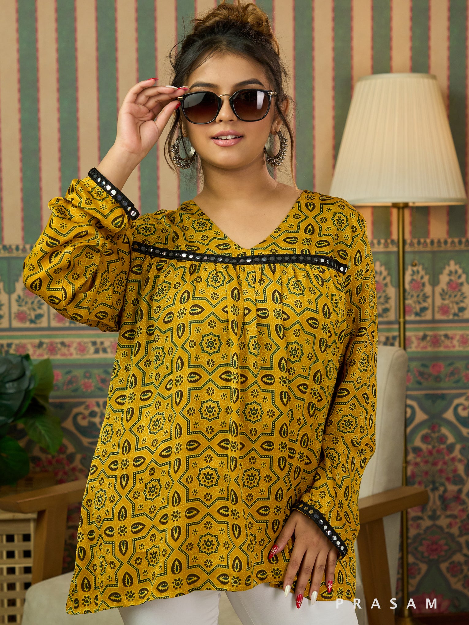 Golden Flicker Ajrakh Modal Tunic