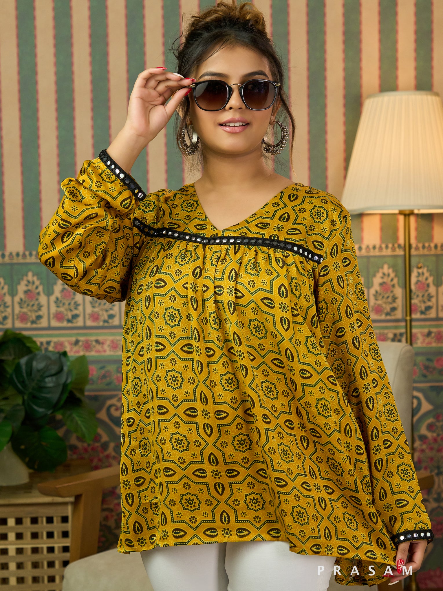 Golden Flicker Ajrakh Modal Tunic