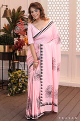 Heavenly hues delicate cotton mul block printed saree prasamcrafts