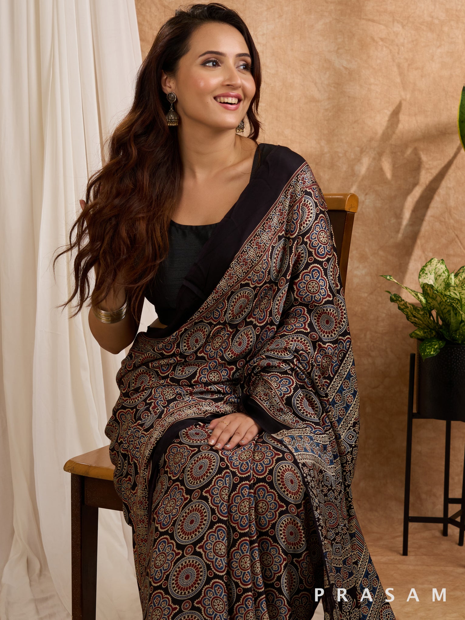 Siyahi - Ajrakh Modal Silk Saree