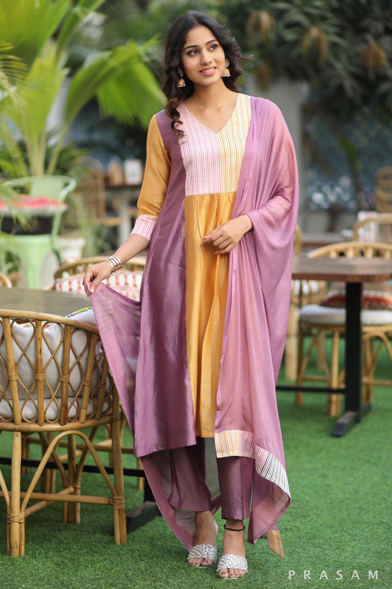 Pastel Sophistication Graceful Chanderi Silk Panel Dupatta set With Block Printed Yoke