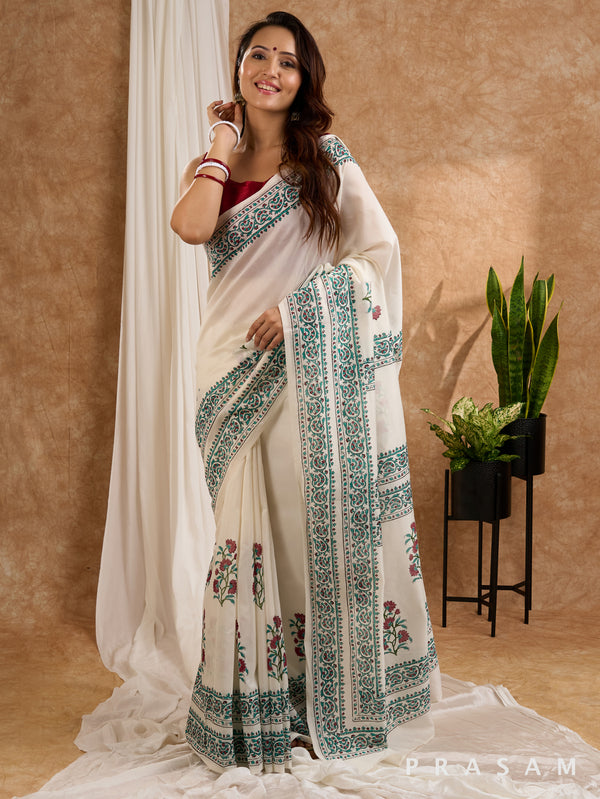 Gulzar -  Block Printed Chanderi Saree