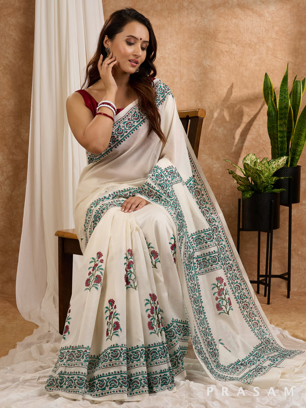 Gulzar -  Block Printed Chanderi Saree