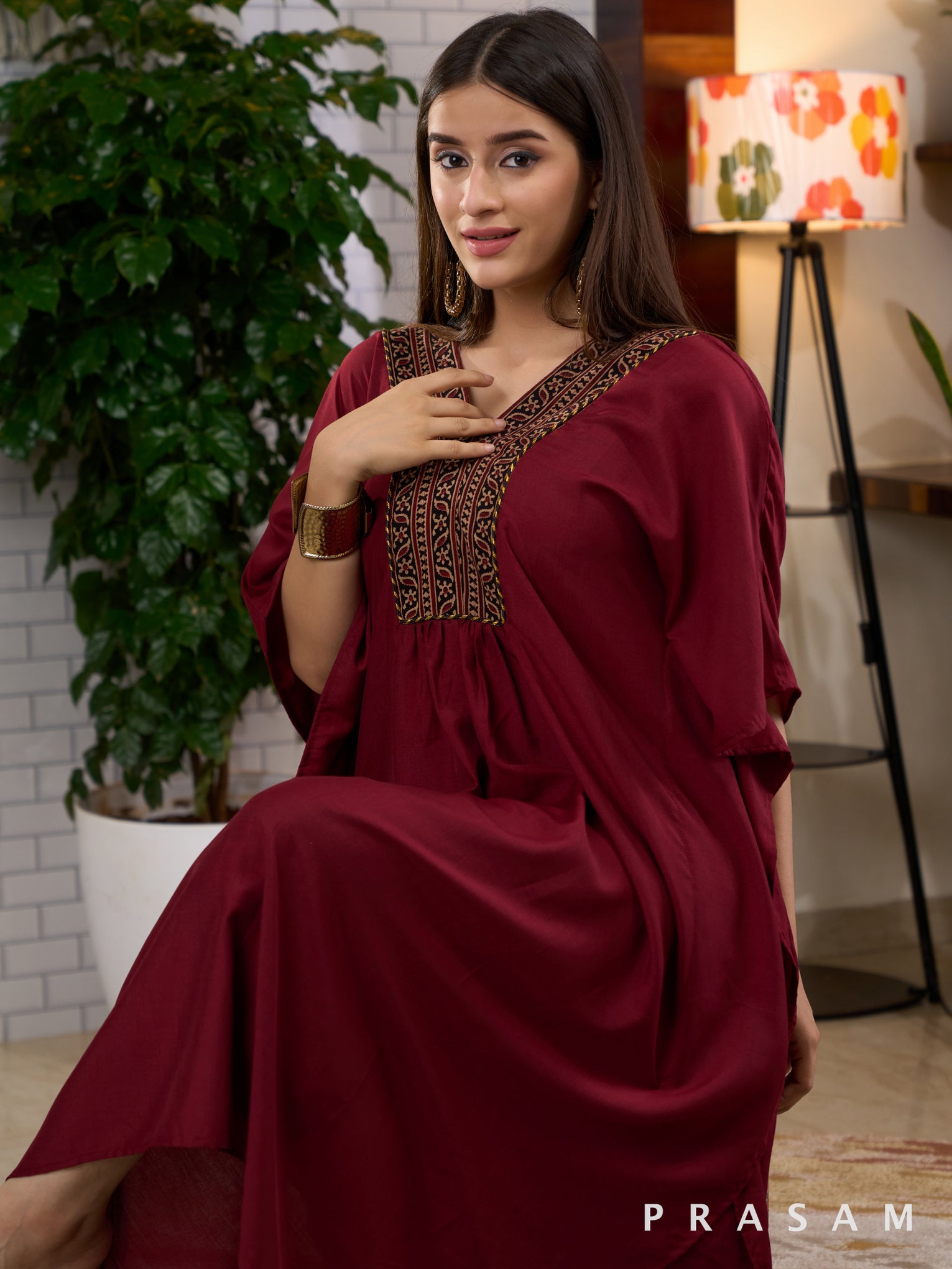 Mahogany Ajrakh Bliss Kaftan