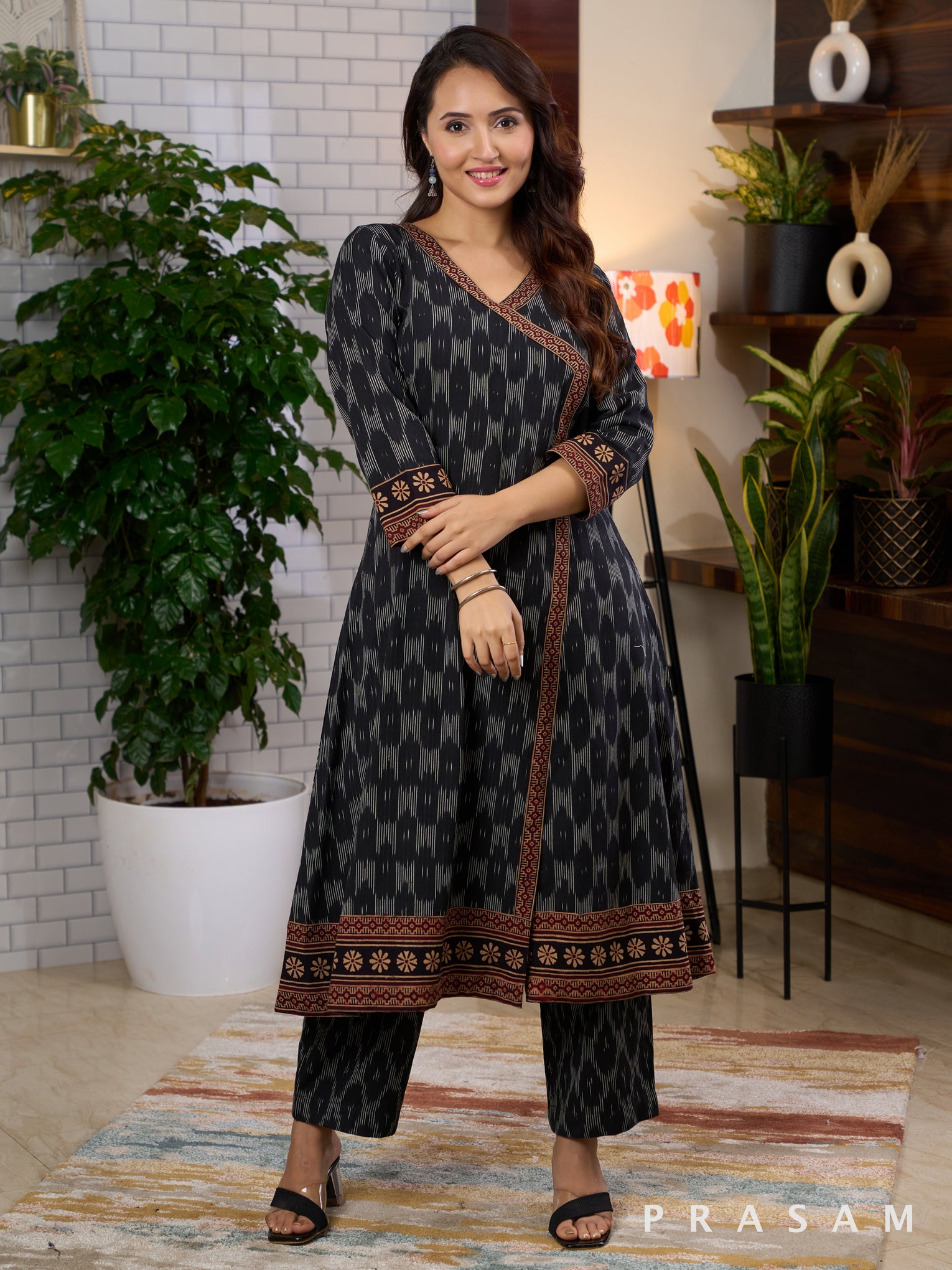 Black Tapestry Ajrakh Flair Kurta Set