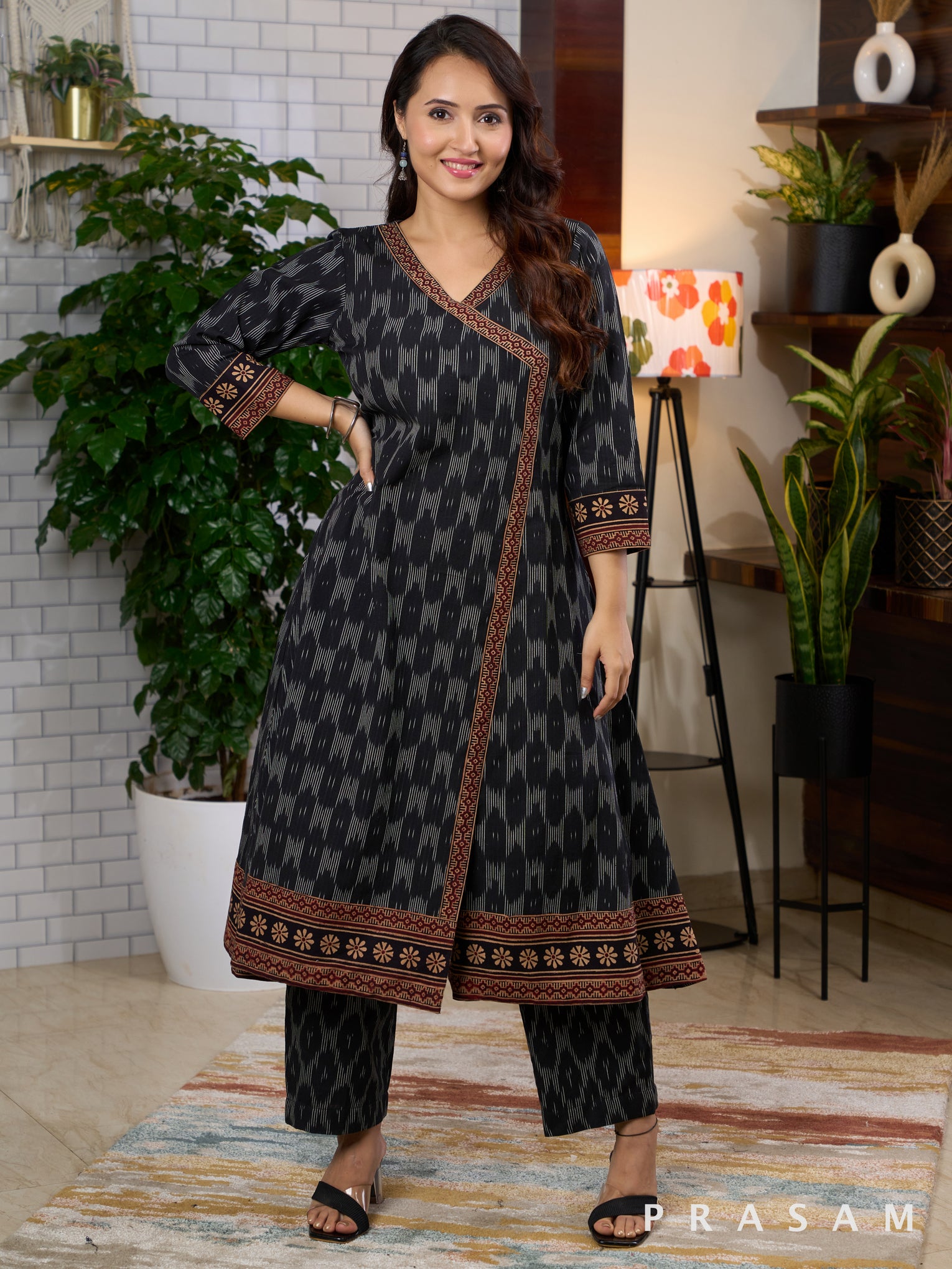 Black Tapestry Ajrakh Flair Kurta Set