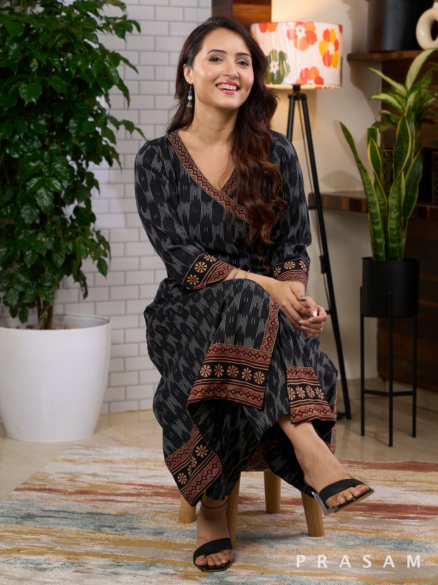 Black Tapestry Ajrakh Flair Kurta Set