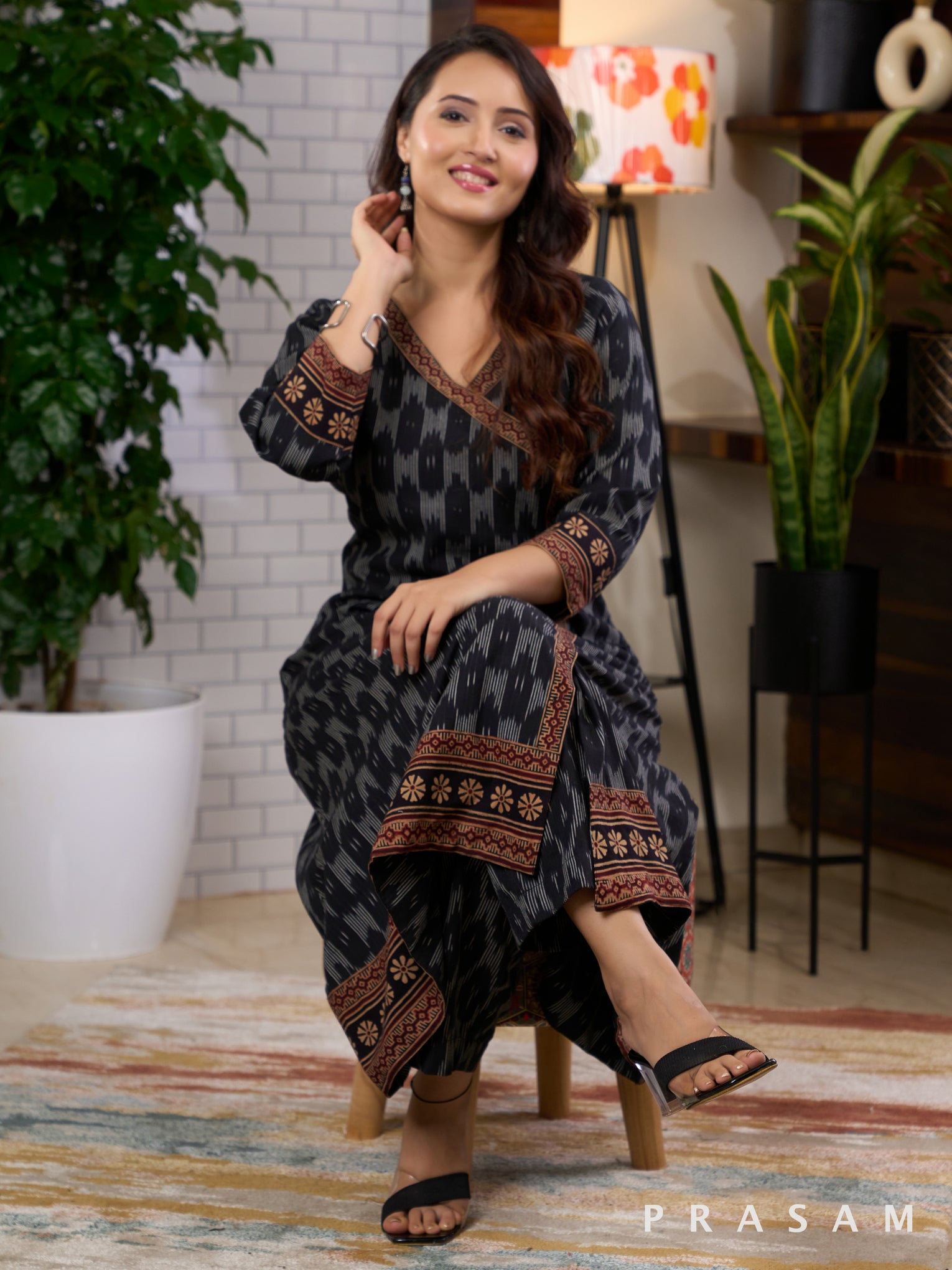 Black Tapestry Ajrakh Flair Kurta Set