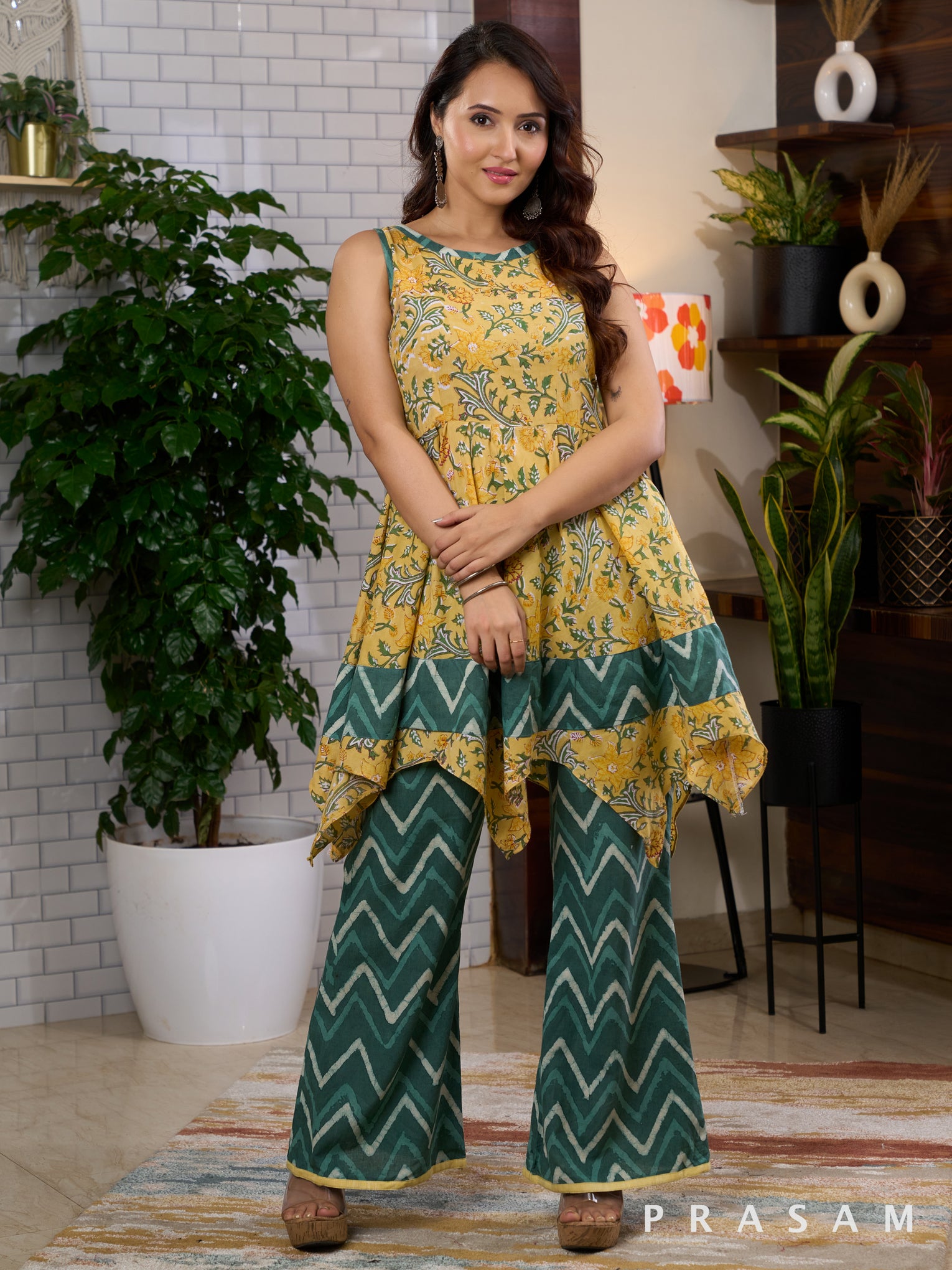 Emerald Sunrise Cotton Bagru Tunic (Optional Pant)