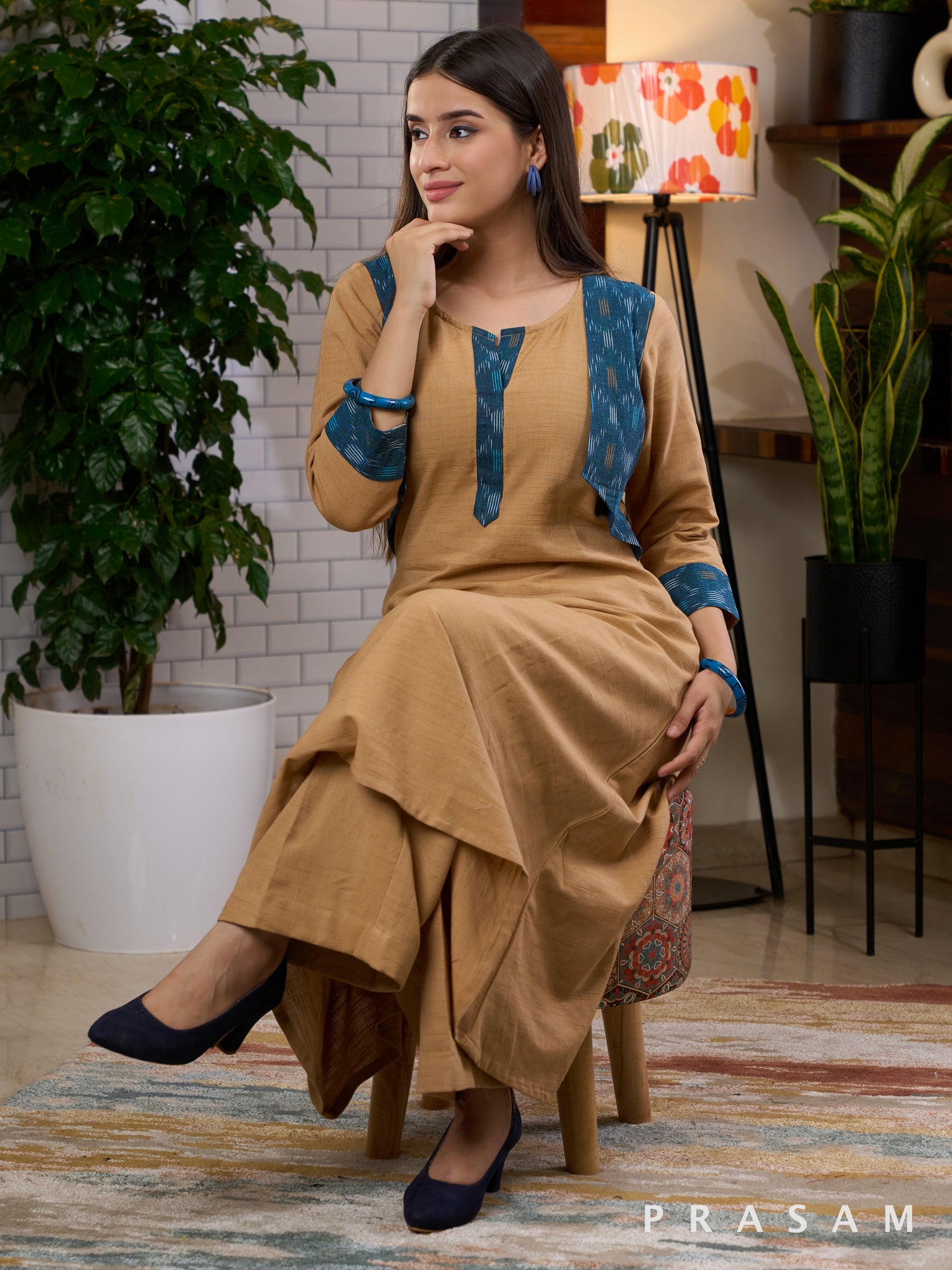 Desert Dune Kurta and Pant Set with Ikat Half Jacket