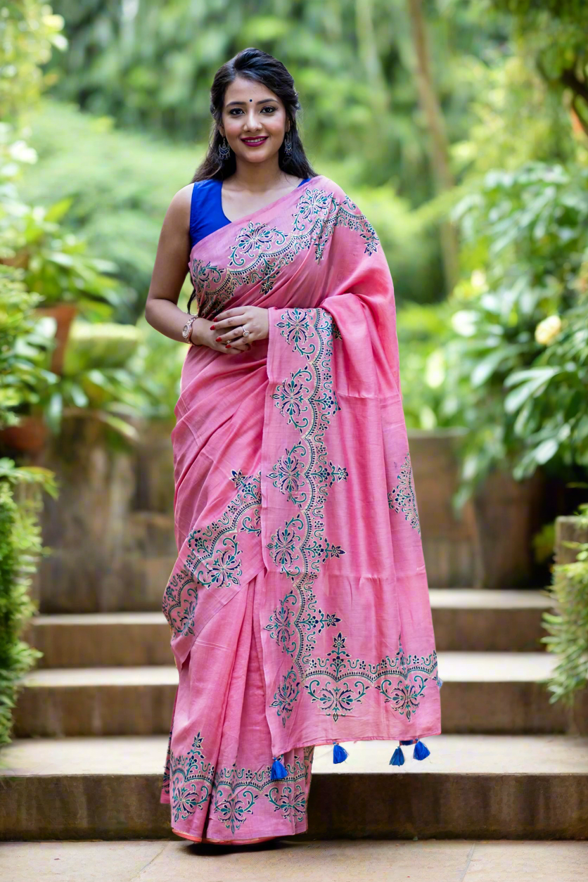 Pastel Decor-Chanderi Block Print Saree