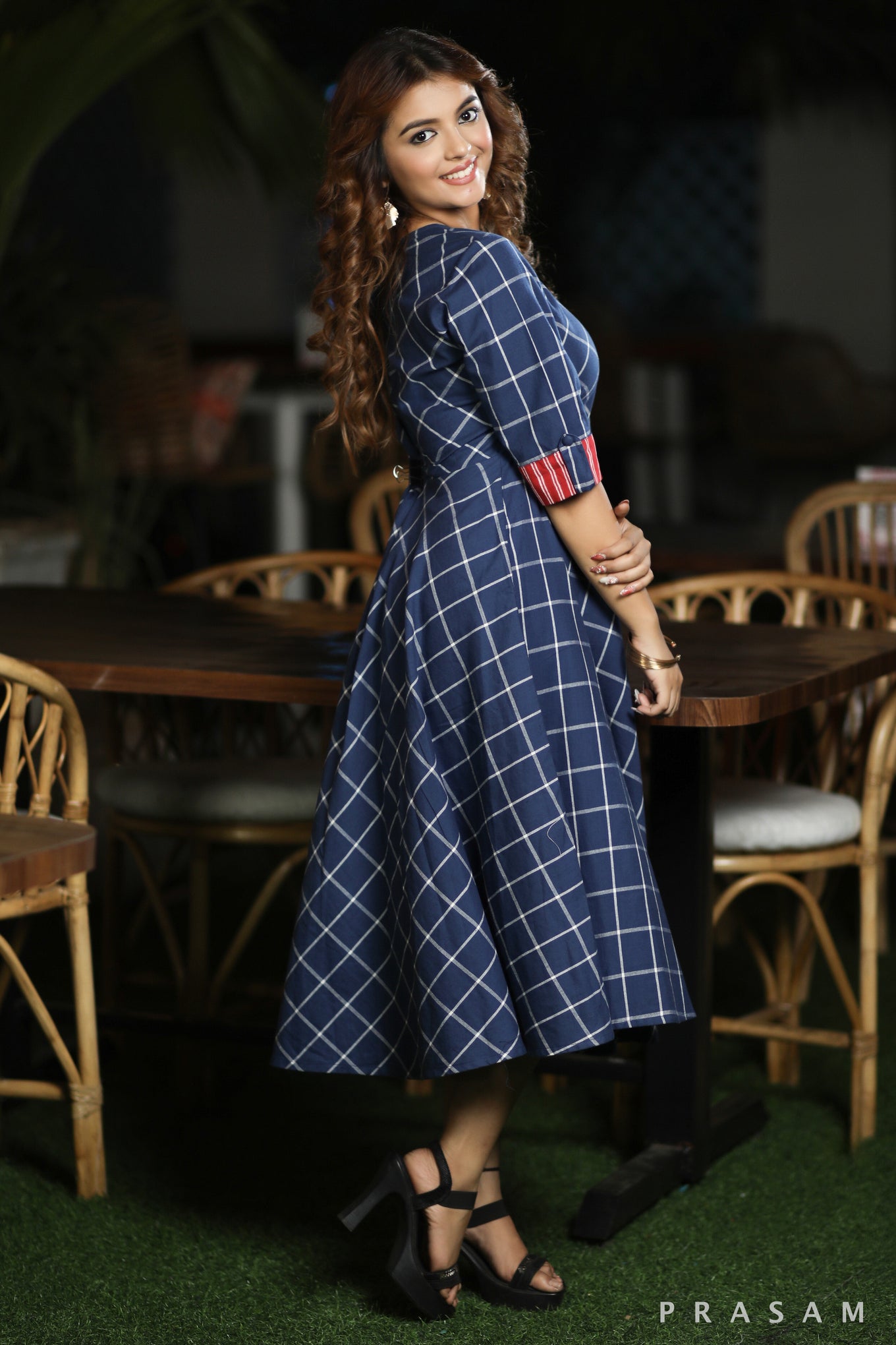 Checkered Mania Classy Checkered Handloom Cotton Dress With Red Trims