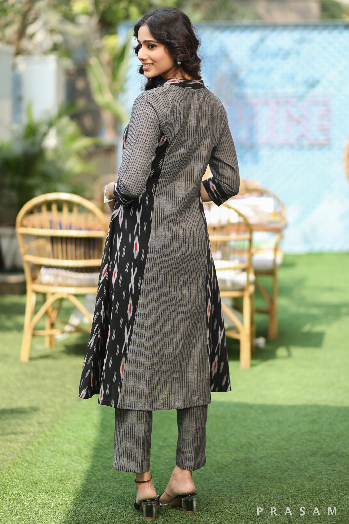 Crafted Infusion Classy Ikat Fusion Kurta With Stripes (Optional Pants)