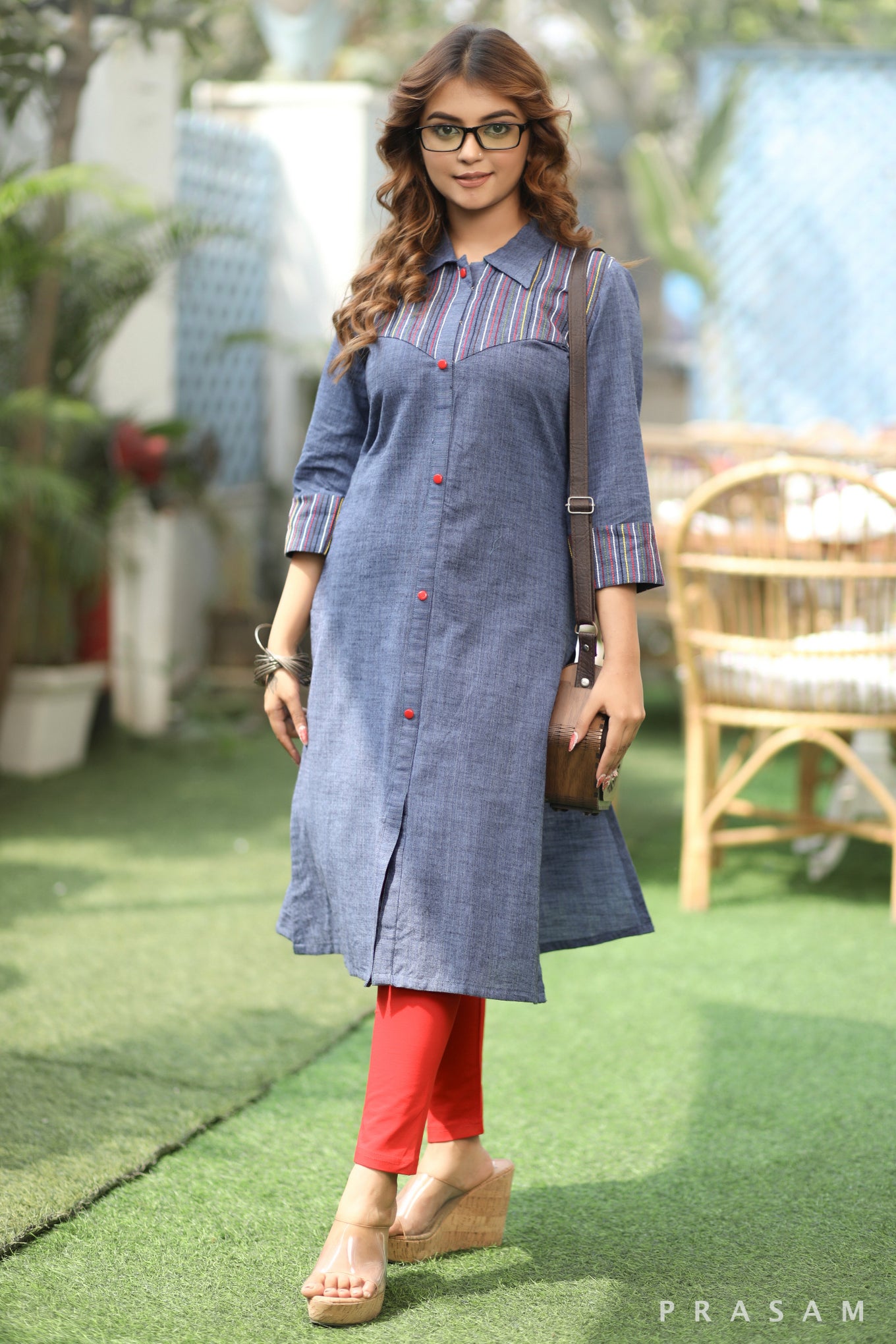 Denim Delight Smart Denim Kurta With Embroidery Details ( Leggings Optional)