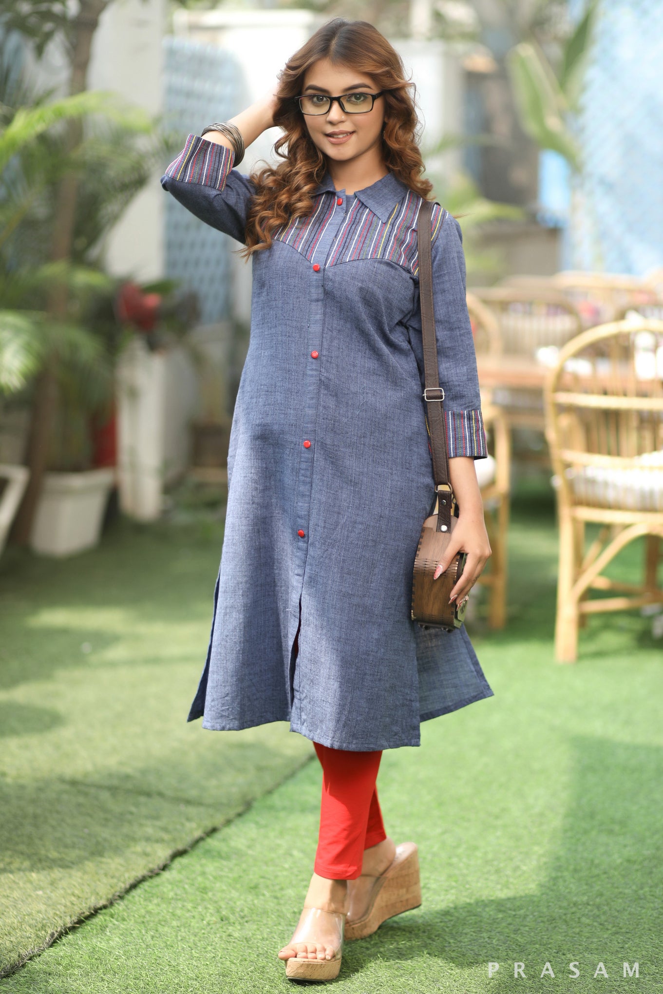 Denim Delight Smart Denim Kurta With Embroidery Details ( Leggings Optional)