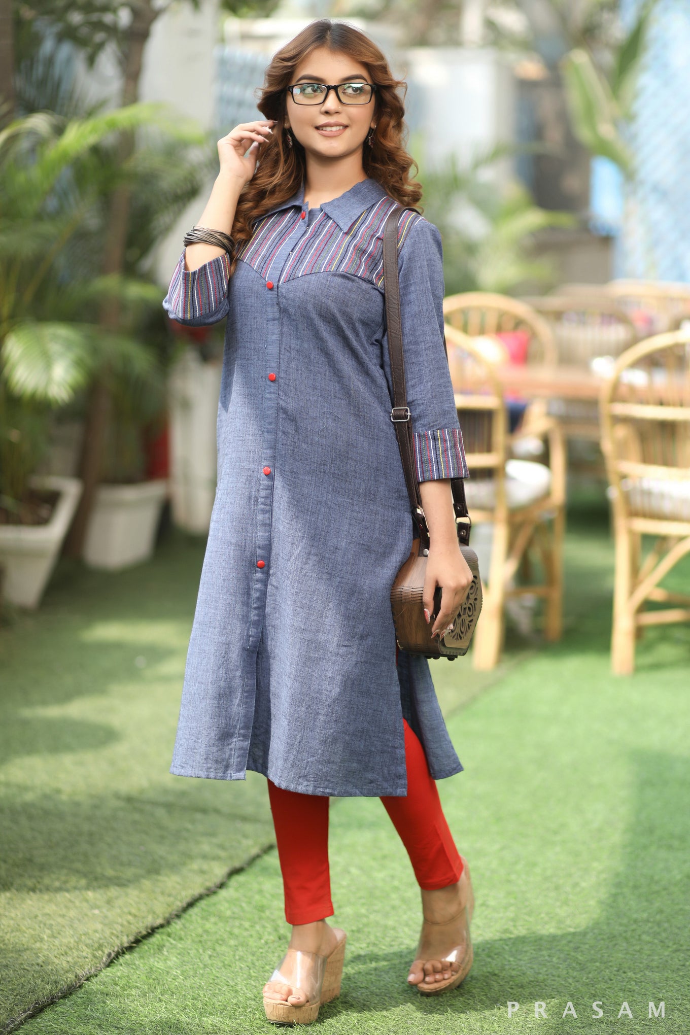 Denim Delight Smart Denim Kurta With Embroidery Details ( Leggings Optional)