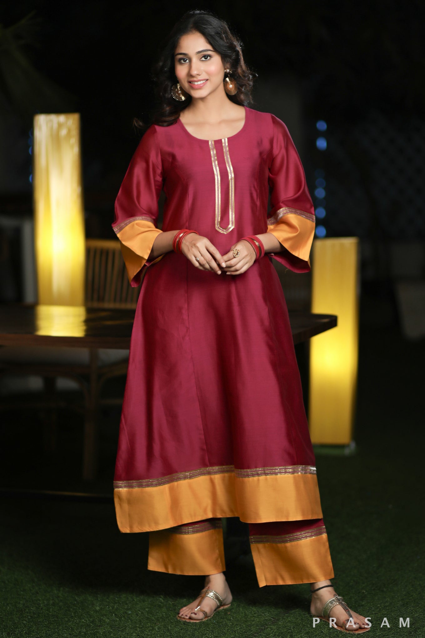 Festive Luxe Pink Purples Beautiful Chanderi Silk Kurta Set With Princess Cut And Traditional Lace