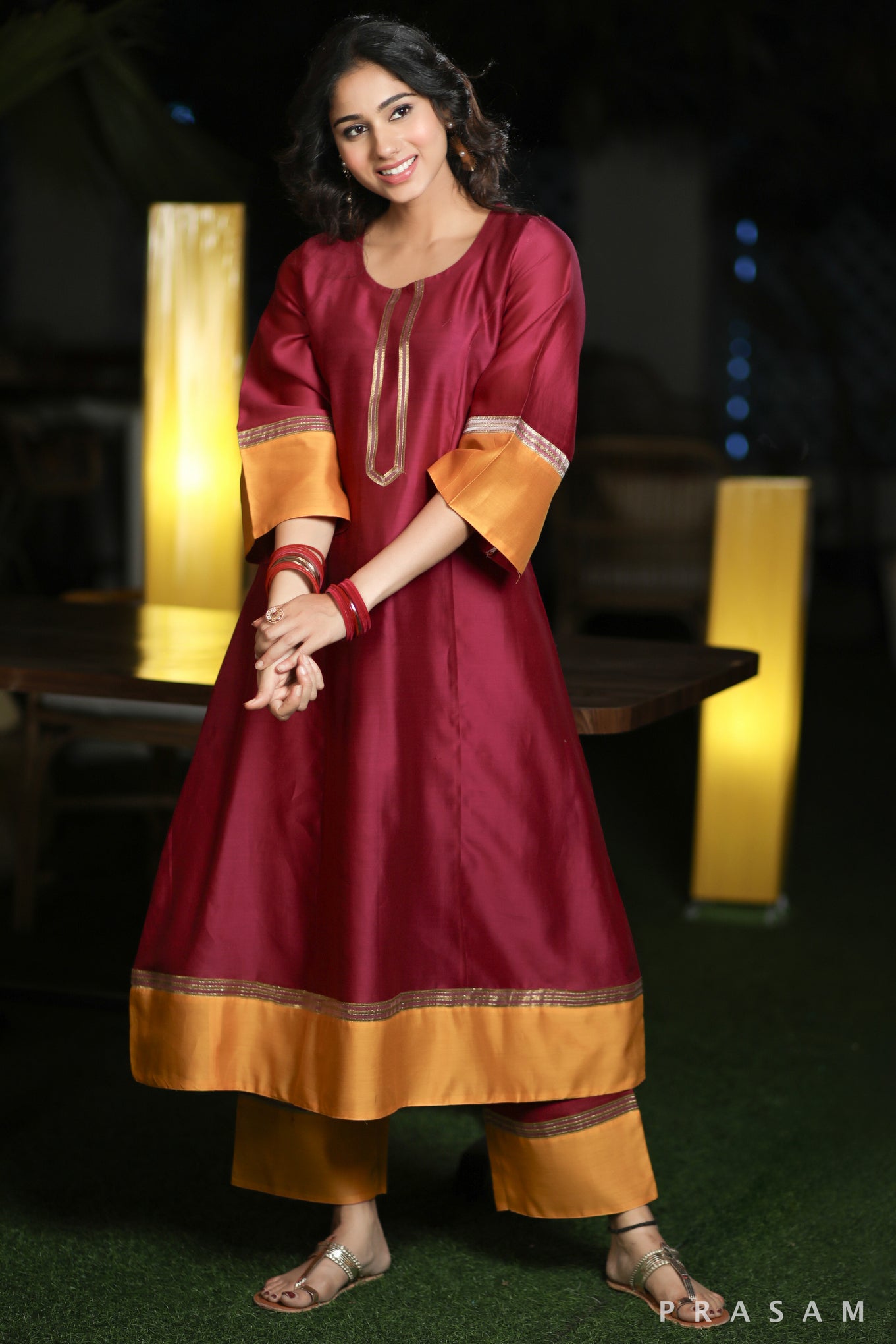 Festive Luxe Pink Purples Beautiful Chanderi Silk Kurta Set With Princess Cut And Traditional Lace