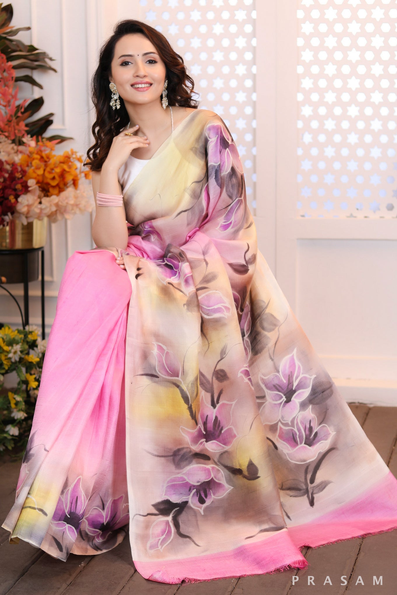 Blush Pink Petals  Pretty pink silk handpainted saree