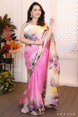 Blush Pink Petals  Pretty pink silk handpainted saree