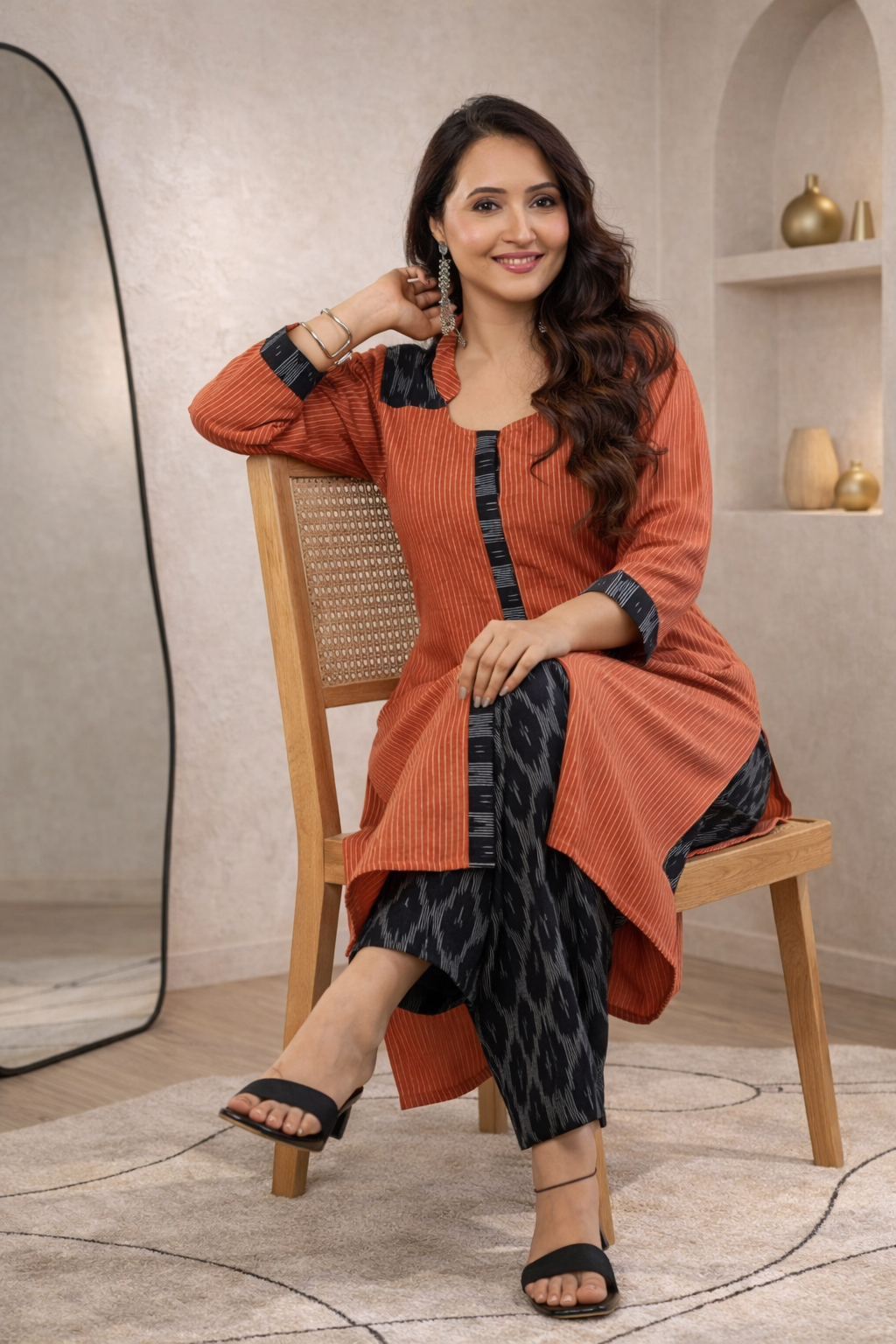 Amber Weave Kurti Set with Ikat Details