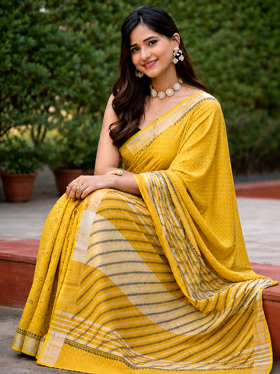 Cinnamon Light-Cotton Block Print Saree