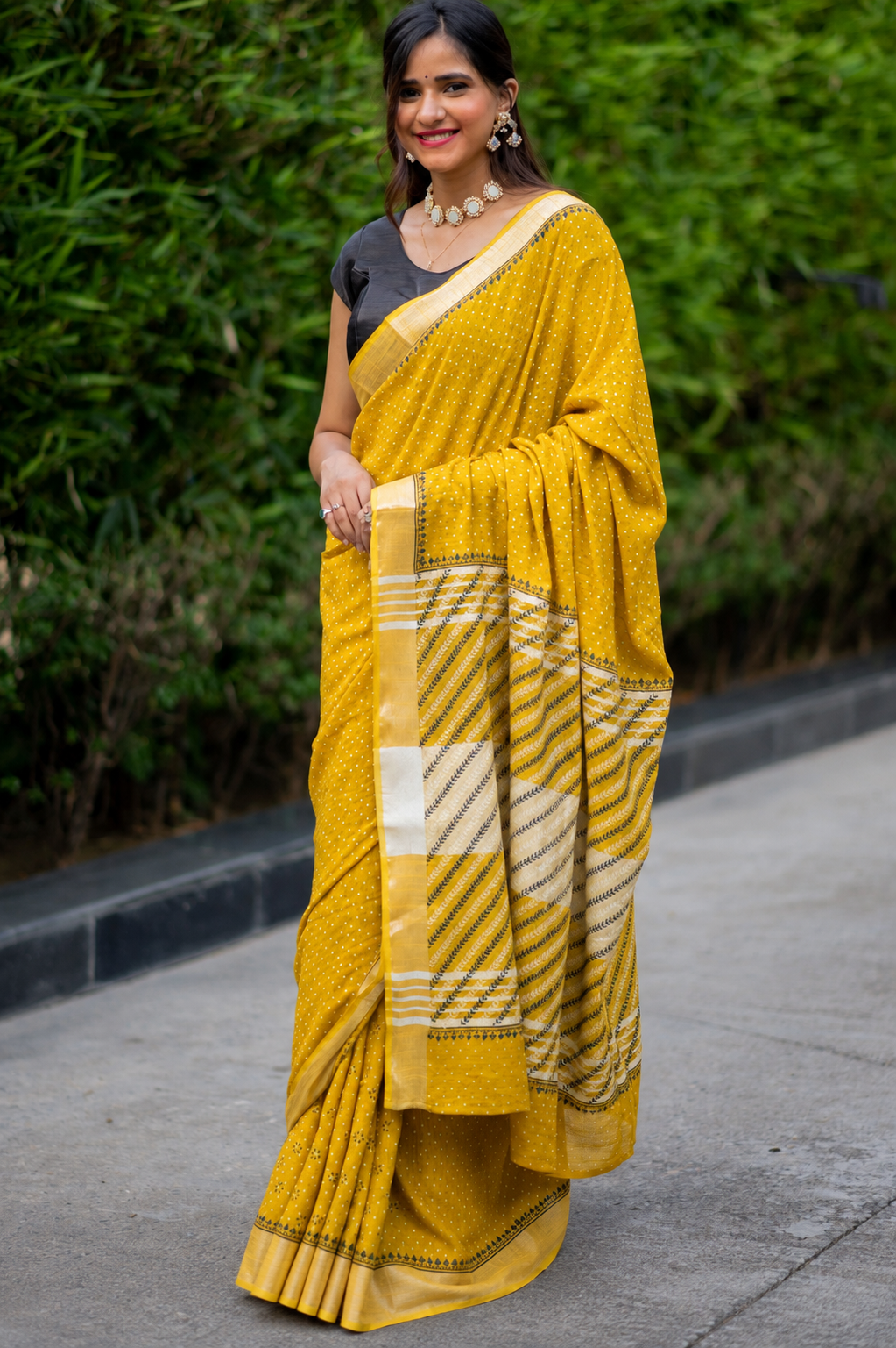 Cinnamon Light-Cotton Block Print Saree