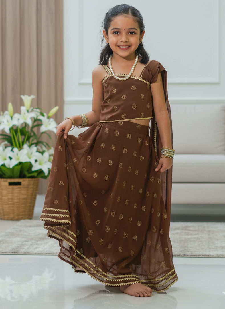 Let her glow in comfort and charm with our hand-block printed georgette festive fusion wear. ✨
Soft, breathable &amp; flowy — crafted for twirls, celebrations, and every joyful moment with pure handcrafted elegance.