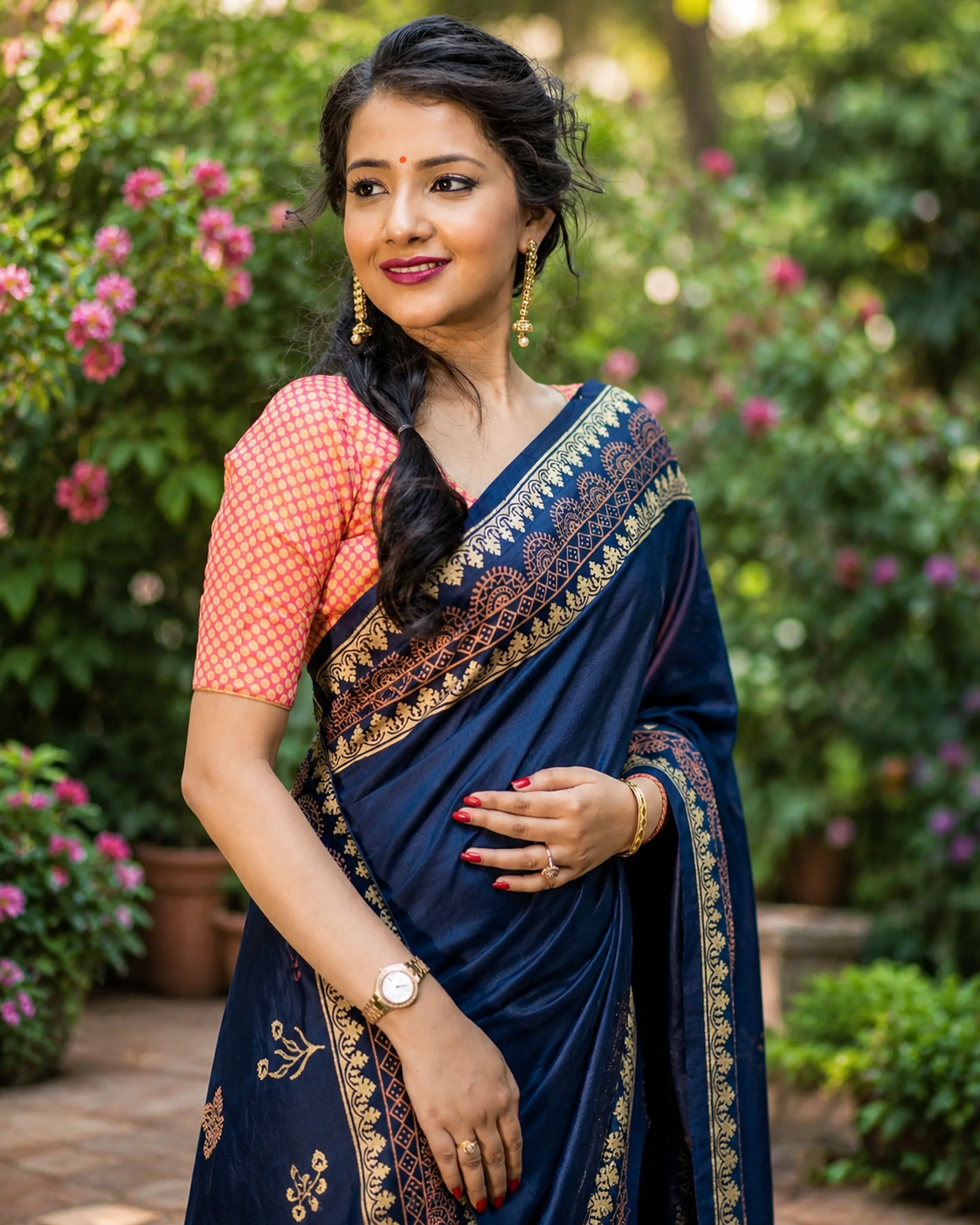 Couture Blues-Chanderi Block Print Saree