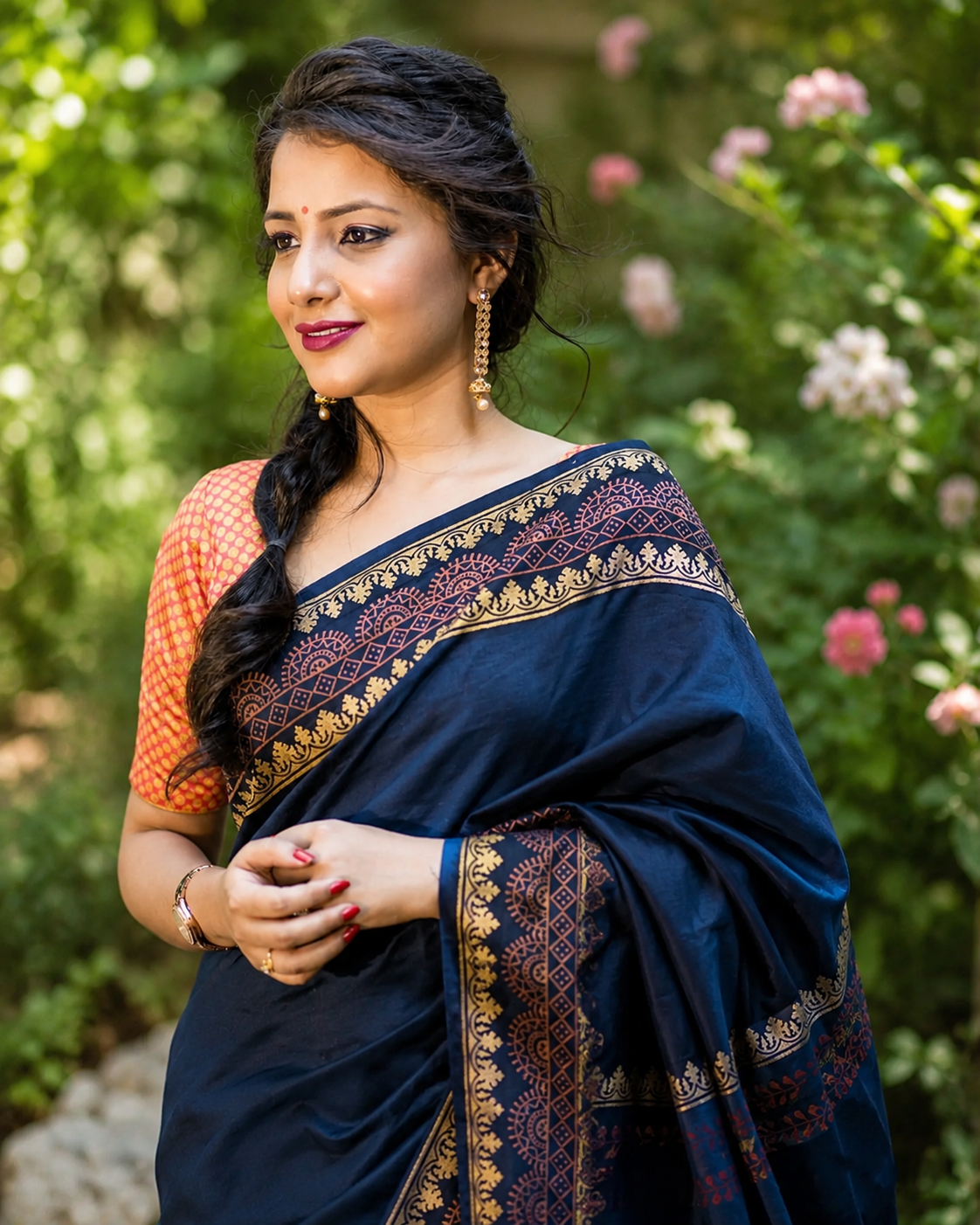 Couture Blues-Chanderi Block Print Saree