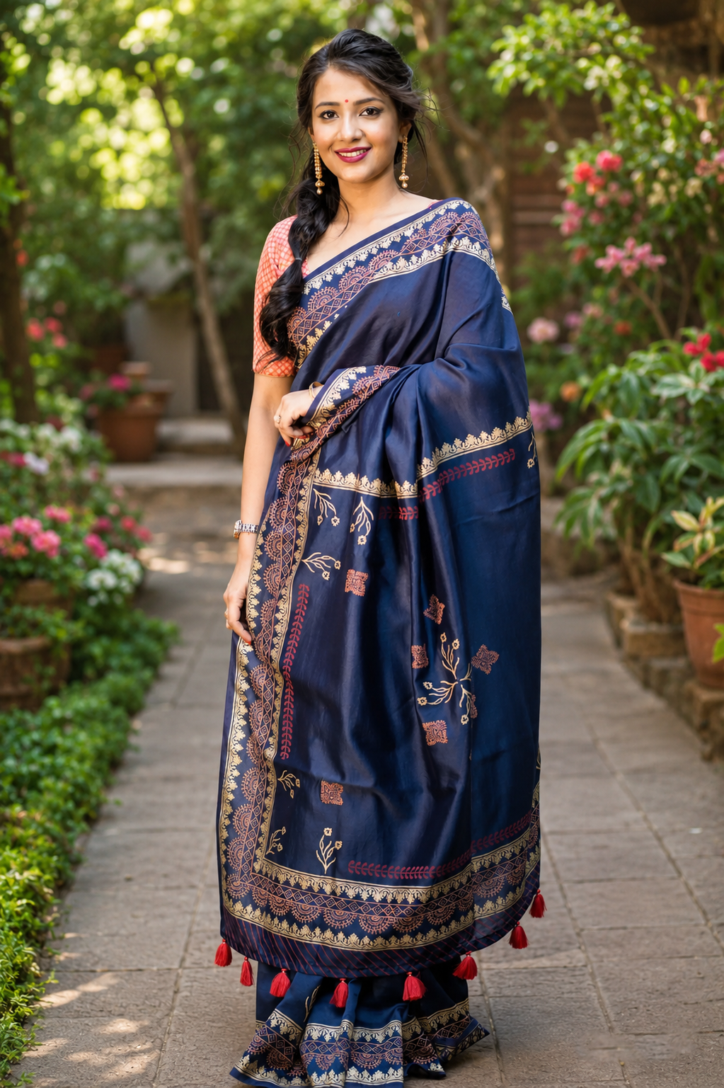 Couture Blues-Chanderi Block Print Saree