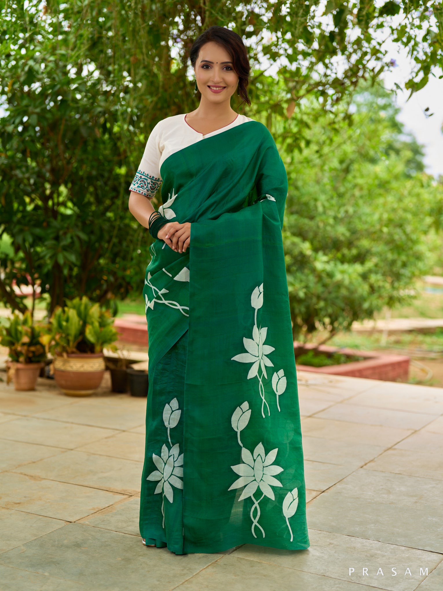 Fern Fresco Hand Painted Floral Pure Silk Saree