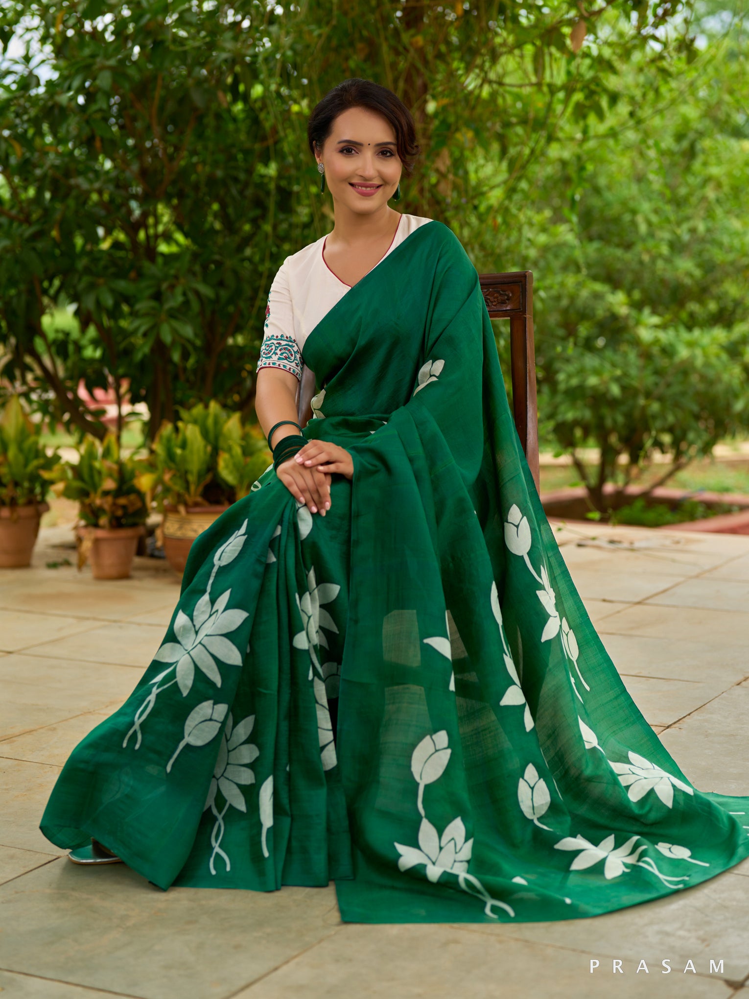 Fern Fresco Hand Painted Floral Pure Silk Saree